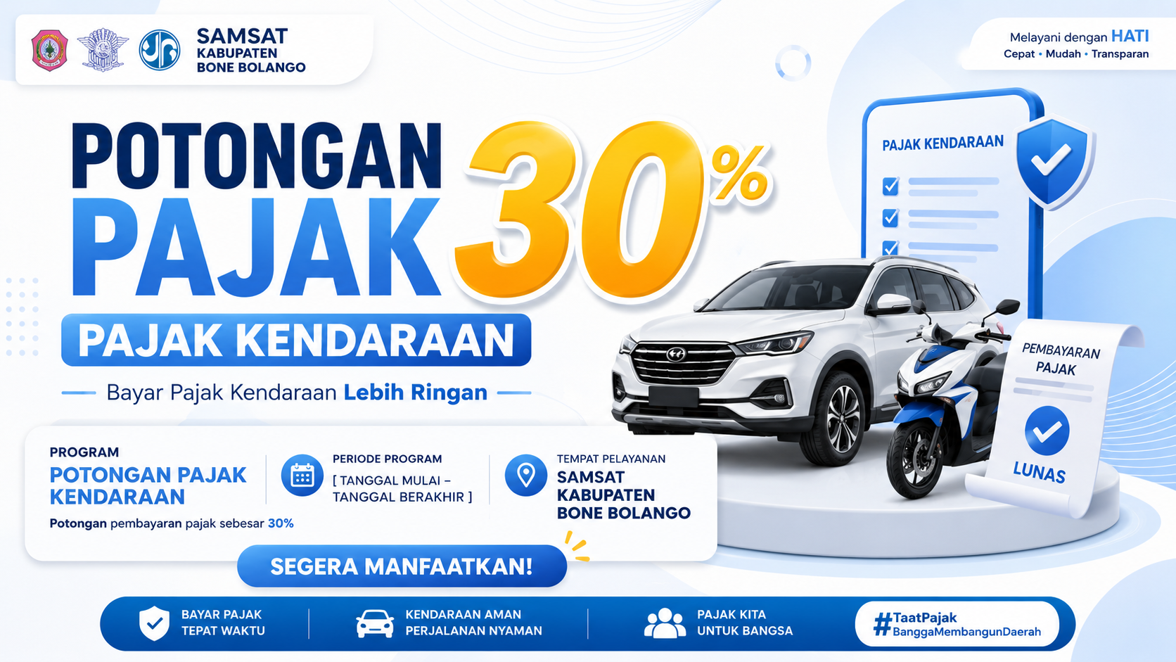 Keringanan Pajak Daerah 30% untuk Masyarakat Bone Bolang